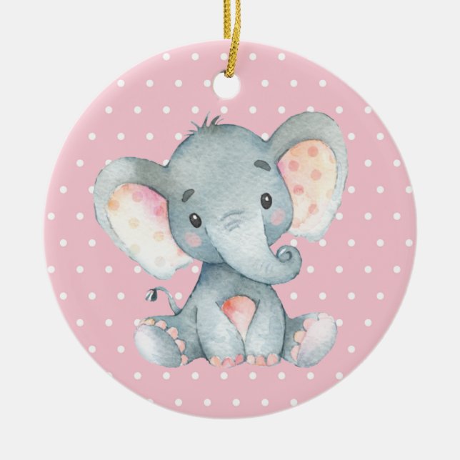 Girl Elephant Baby Shower Pink Ceramic Tree Decoration (Front)