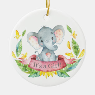 Girl Elephant Baby Shower Pink Ceramic Tree Decoration