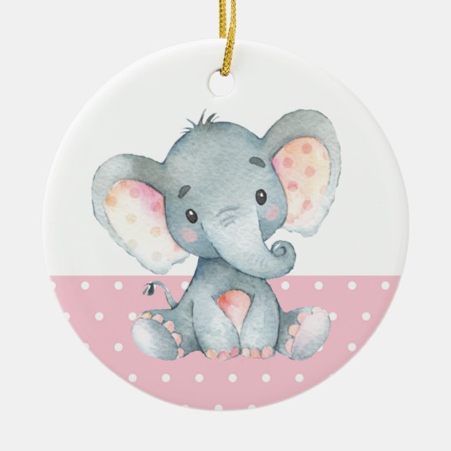 Girl Elephant Baby Shower Pink Ceramic Tree Decoration (Front)