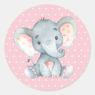 Girl Elephant Baby Shower Pink Classic Round Sticker