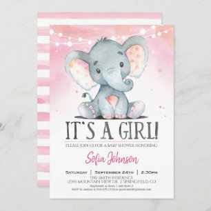 Girl Elephant Baby Shower Pink Invitation