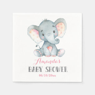 Girl Elephant Baby Shower Pink Napkins