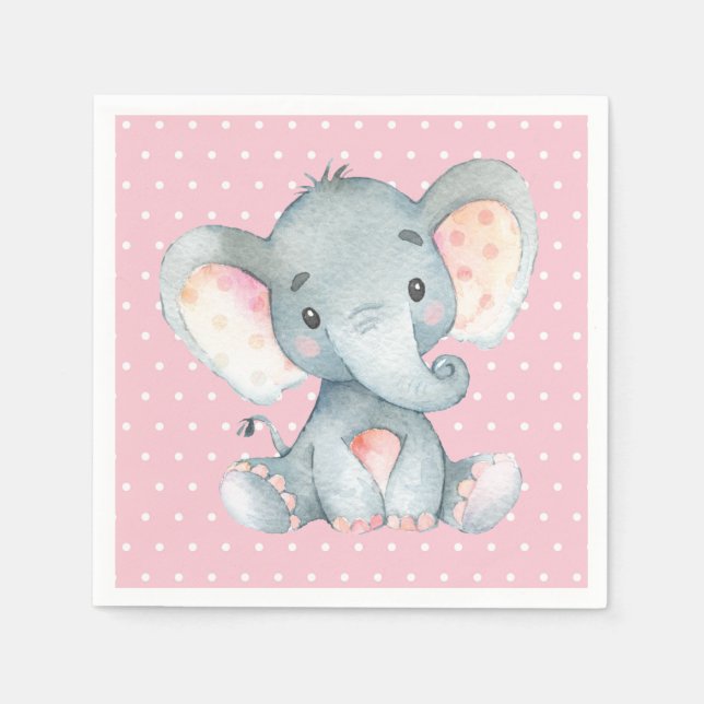 Girl Elephant Baby Shower Pink Napkins (Front)