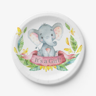 Girl Elephant Baby Shower Pink Paper Plate