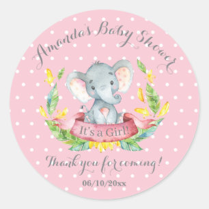 Girl Elephant Baby Shower Pink Thank You Favor Classic Round Sticker