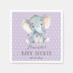 Girl Elephant Baby Shower Purple and Grey Napkins