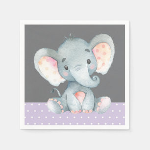 Girl Elephant Baby Shower Purple and Grey Napkins
