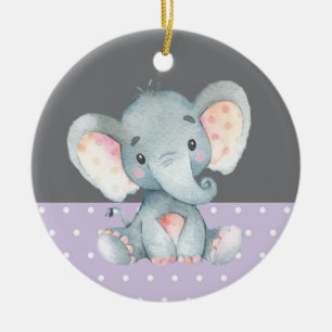 Girl Elephant Baby Shower Purple Ceramic Tree Decoration