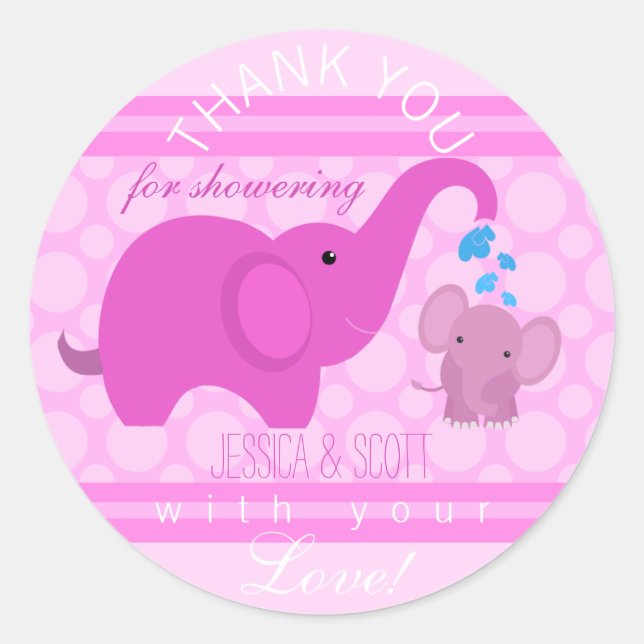 Girl Elephant Baby Shower Sticker (Front)