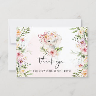 Girl elephant baby shower thank you card