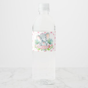 Girl Elephant Baby Shower Water Bottle Labels