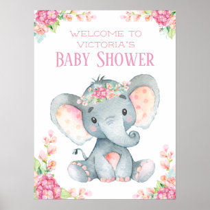 Girl Elephant Baby Shower Welcome Table Sign