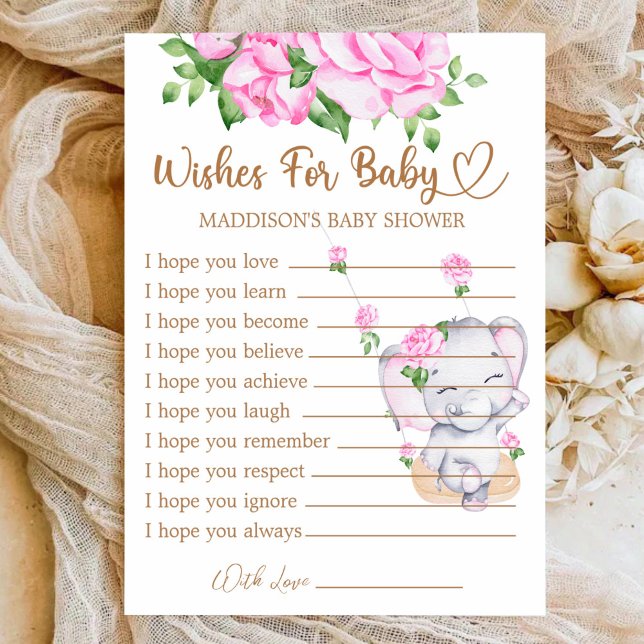 Girl Elephant Baby Shower Wishes for Baby Card (Creator Uploaded)