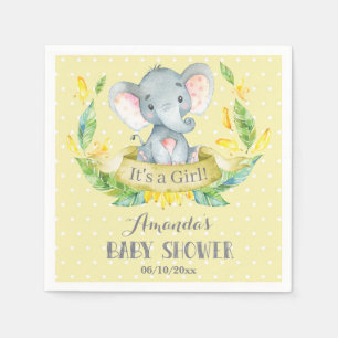 Girl Elephant Baby Shower Yellow and Grey Napkins