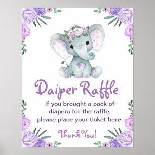 Girl Elephant Diaper Raffle Baby Shower Game Sign