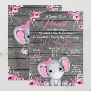 Girl Elephant Drive By Baby Shower Invitation pink