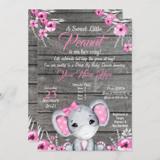 Girl Elephant Drive By Baby Shower Invitation pink