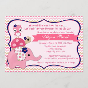 Girl Elephant Ellie Baby Shower Invitations