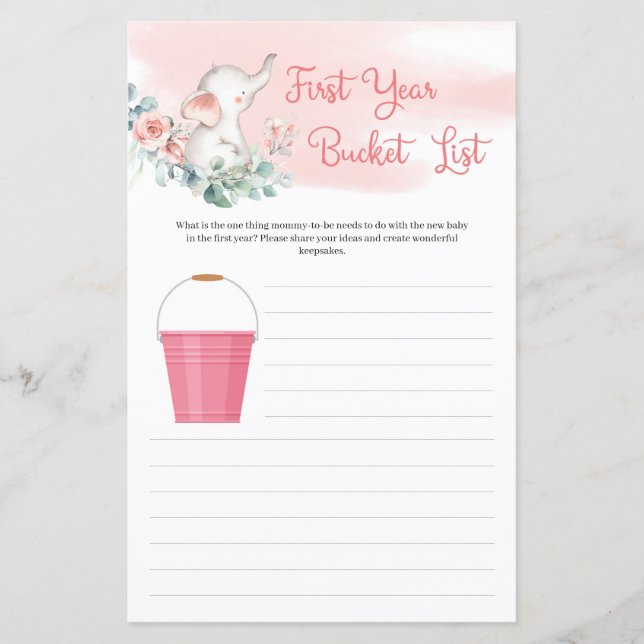 Girl Elephant Eucalyptus Bucket List First Year (Front)
