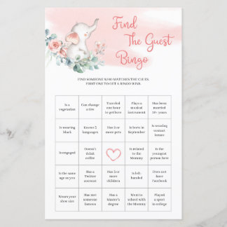Girl Elephant Eucalyptus Find The Guest Bingo game