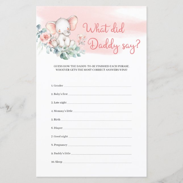 Girl Elephant Eucalyptus What Did Daddy Say game (Front)