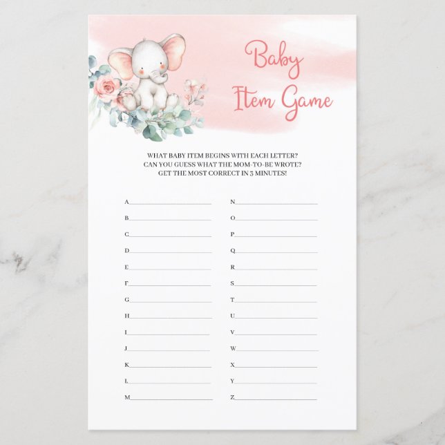 Girl Elephant Eucalyptus wreath Baby Item Game (Front)