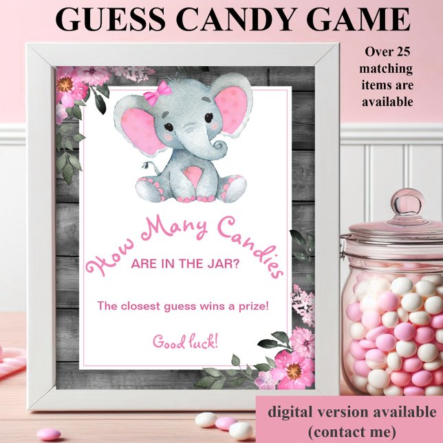 Girl Elephant How Many Candies in Jar Shower Game Poster (Creator Uploaded)