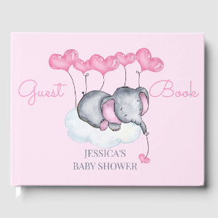 Girl Elephant Pink Baby Shower Guest Book