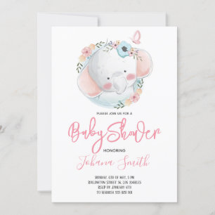Girl Elephant Pink Baby Shower Invitation