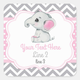 Girl Elephant pink grey Label Sticker