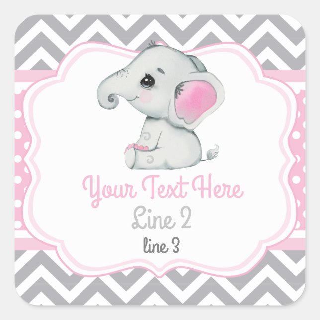 Girl Elephant pink grey Label Sticker (Front)