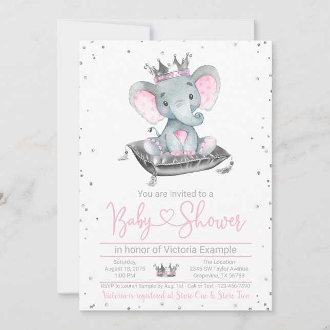 Girl Elephant Princess Baby Shower Invitation (Front)