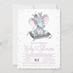 Girl Elephant Princess Baby Shower Invitation