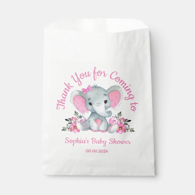 Girl Elephant Shower Floral Pink Paper Favour Bags (Front)