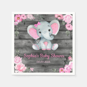 Girl Elephant Shower Floral Pink Paper Napkins
