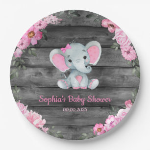 Girl Elephant Shower Floral Pink Paper Napkins Paper Plate
