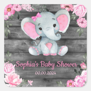 Girl Elephant Shower Floral Pink Stickers Labels