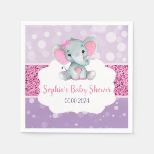 Girl Elephant Shower Pink Purple Paper Napkins