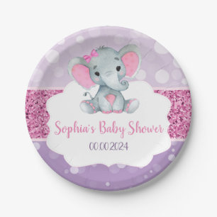 Girl Elephant Shower Pink Purple Paper Napkins Plate
