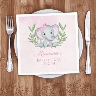 Girl Elephant Tropical Summer Floral Baby Shower Napkin