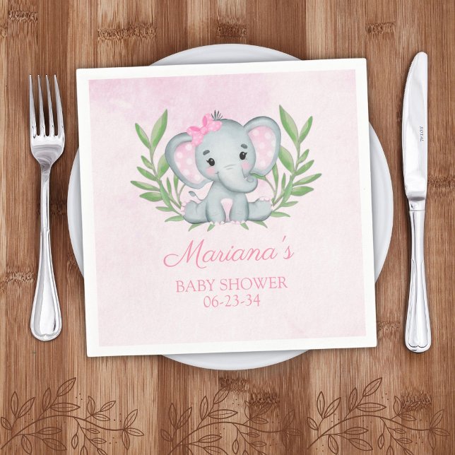 Girl Elephant Tropical Summer Floral Baby Shower Napkin (Creator Uploaded)