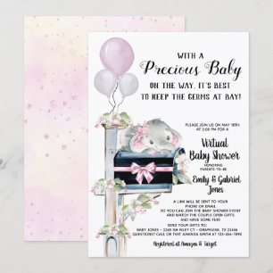 Girl Elephant Virtual Online Video Baby Shower Invitation