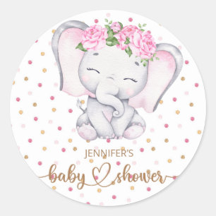 Girl Elephant Watercolor Baby Shower Classic Round Sticker