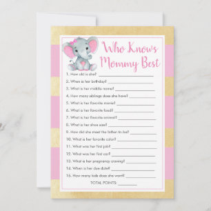 Girl Elephant Who Knows Mummy Best Shower Game Invitation