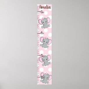 Girl Elephants Growth Chart Any Colour Background!