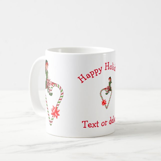 Girl Elf Candy Cane Christmas Holiday  Coffee Mug (Front Left)