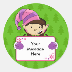 Girl Elf Christmas Gift Tag Sticker