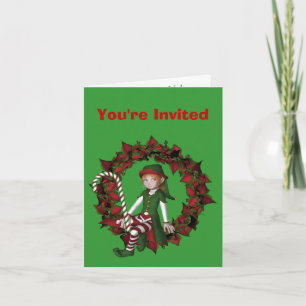 Girl Elf Christmas Holiday Party Invitation