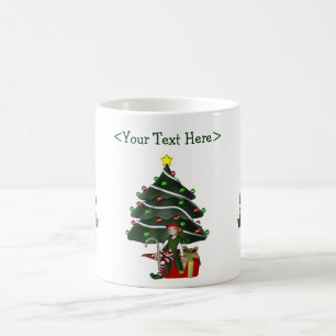 Girl Elf Christmas Tree Personalised Holiday Coffee Mug