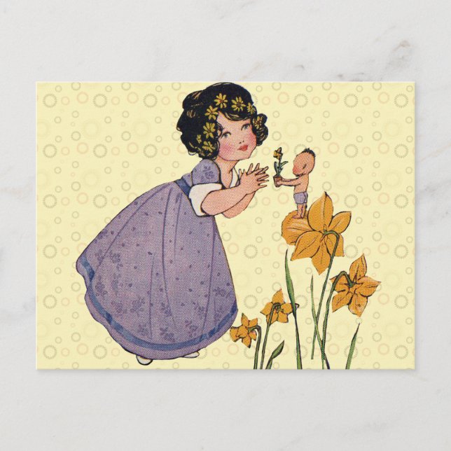 Girl Elf Fairy Daffodil Antique Easter Postcard (Front)